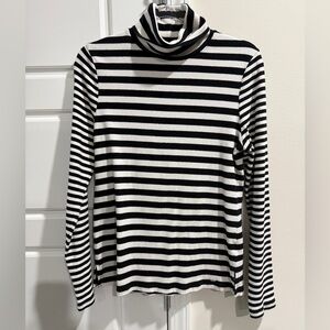 Tommy Hilfiger Black and White Striped Knit Top Large Coastal Grandma